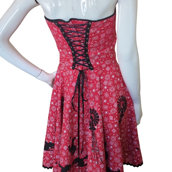 Vintage Rockabilly Red Bandana Western Dress Strapless Cowgirl Rodeo 50s Style - Picture 7 of 13